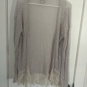 American Rag Cream Textured Cardigan with Fringe